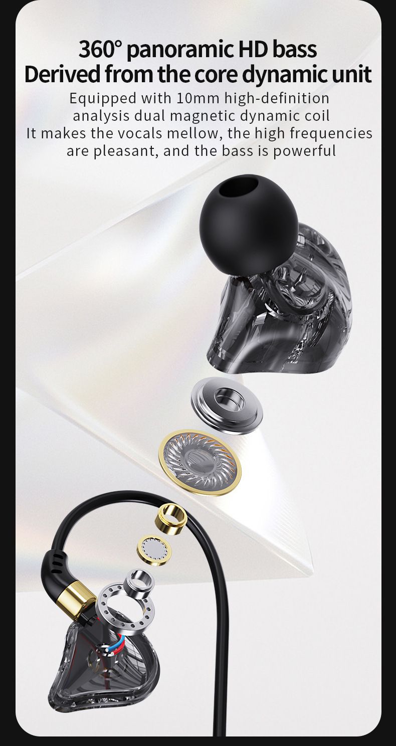 New 3.5mm Wired Earphones In-ear Noise Reduction Earpods HiFi Fever Heavy Bass Earbuds Gaming Headphones with Microphone Headphones