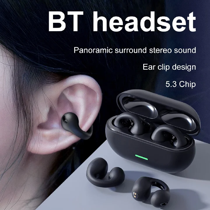 Bluetooth Earpods Running Wireless Earbuds Ear-Clip TWS HiFi True Wireless Stereos Earpods Sports Headset Bone Conduction With Power Bank For All Phone Bluetooth Earphones