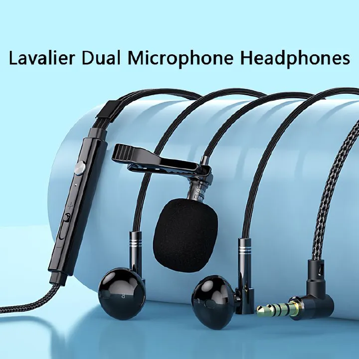 Lavalier Dual Microphone Headphones Recording Live Broadcast National K song L-shaped elbow gaming wired earphones