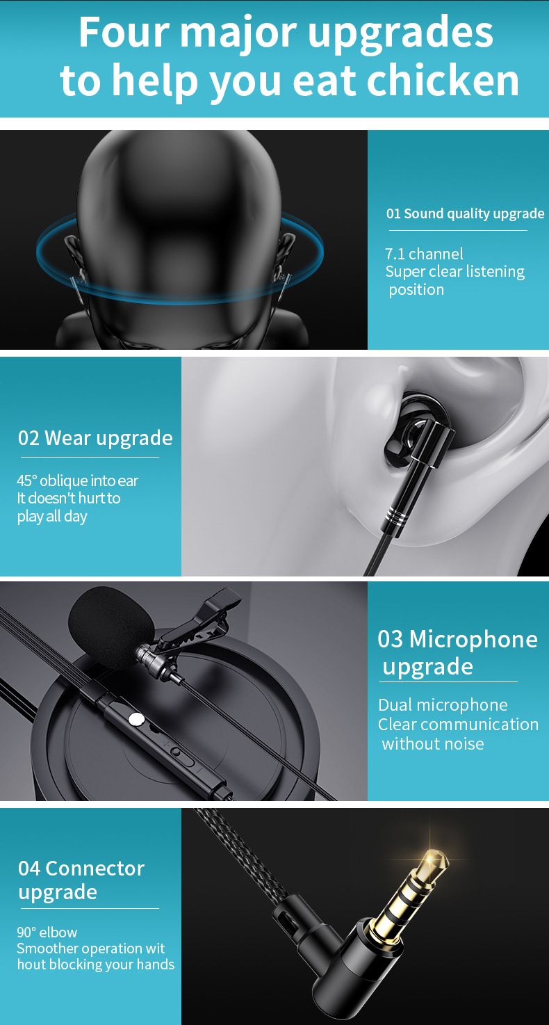 Lavalier Dual Microphone Headphones Recording Live Broadcast National K song L-shaped elbow gaming wired earphones