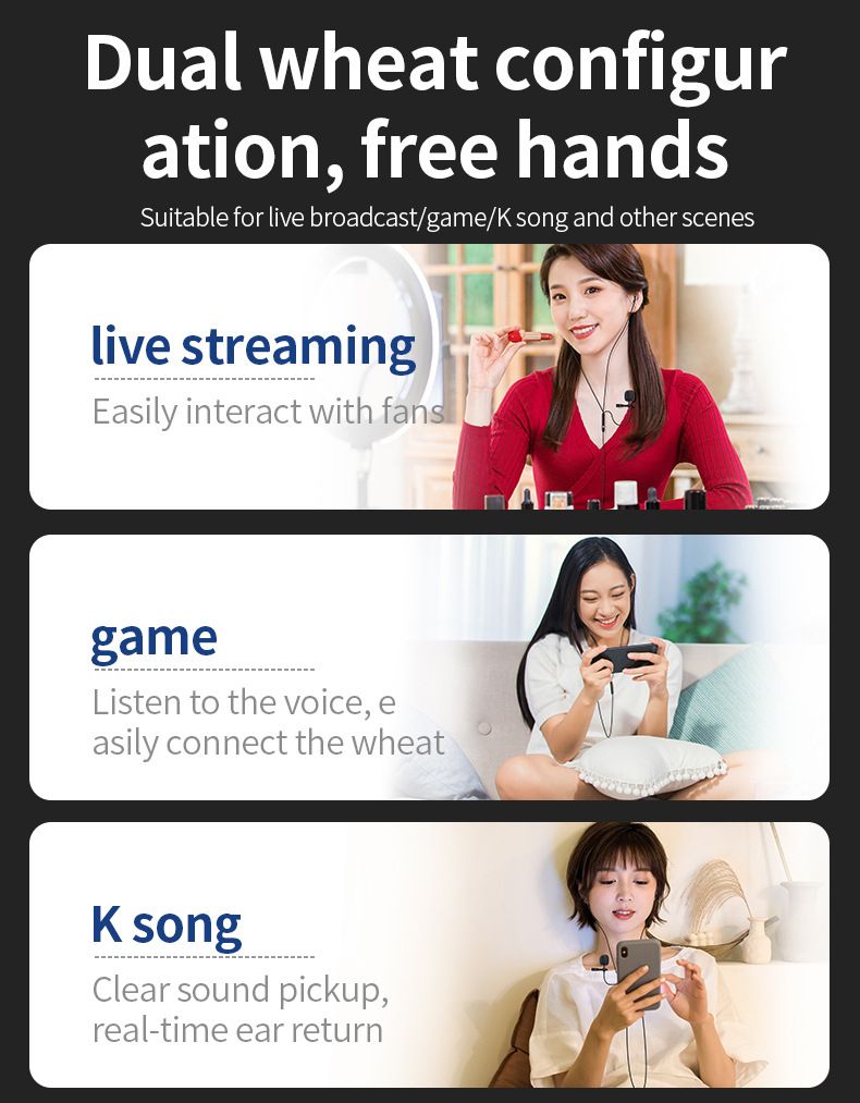 Lavalier Dual Microphone Headphones Recording Live Broadcast National K song L-shaped elbow gaming wired earphones