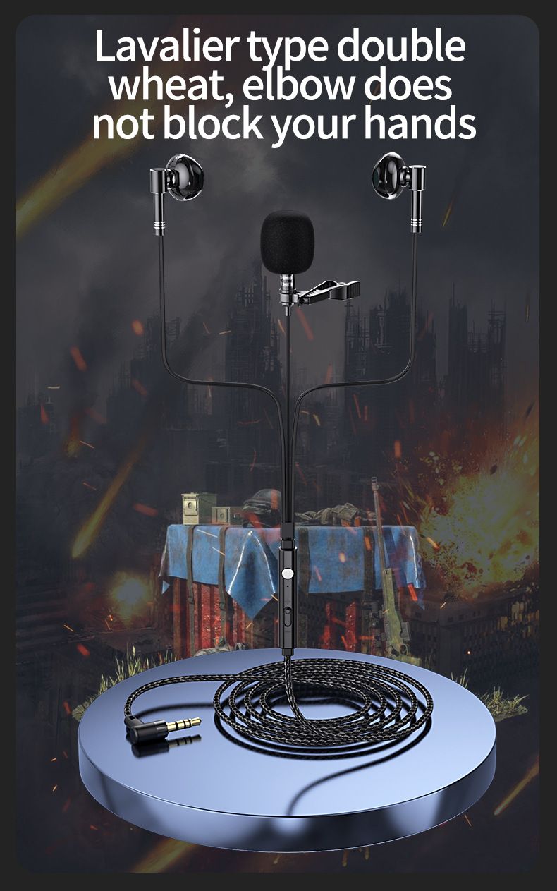 Lavalier Dual Microphone Headphones Recording Live Broadcast National K song L-shaped elbow gaming wired earphones