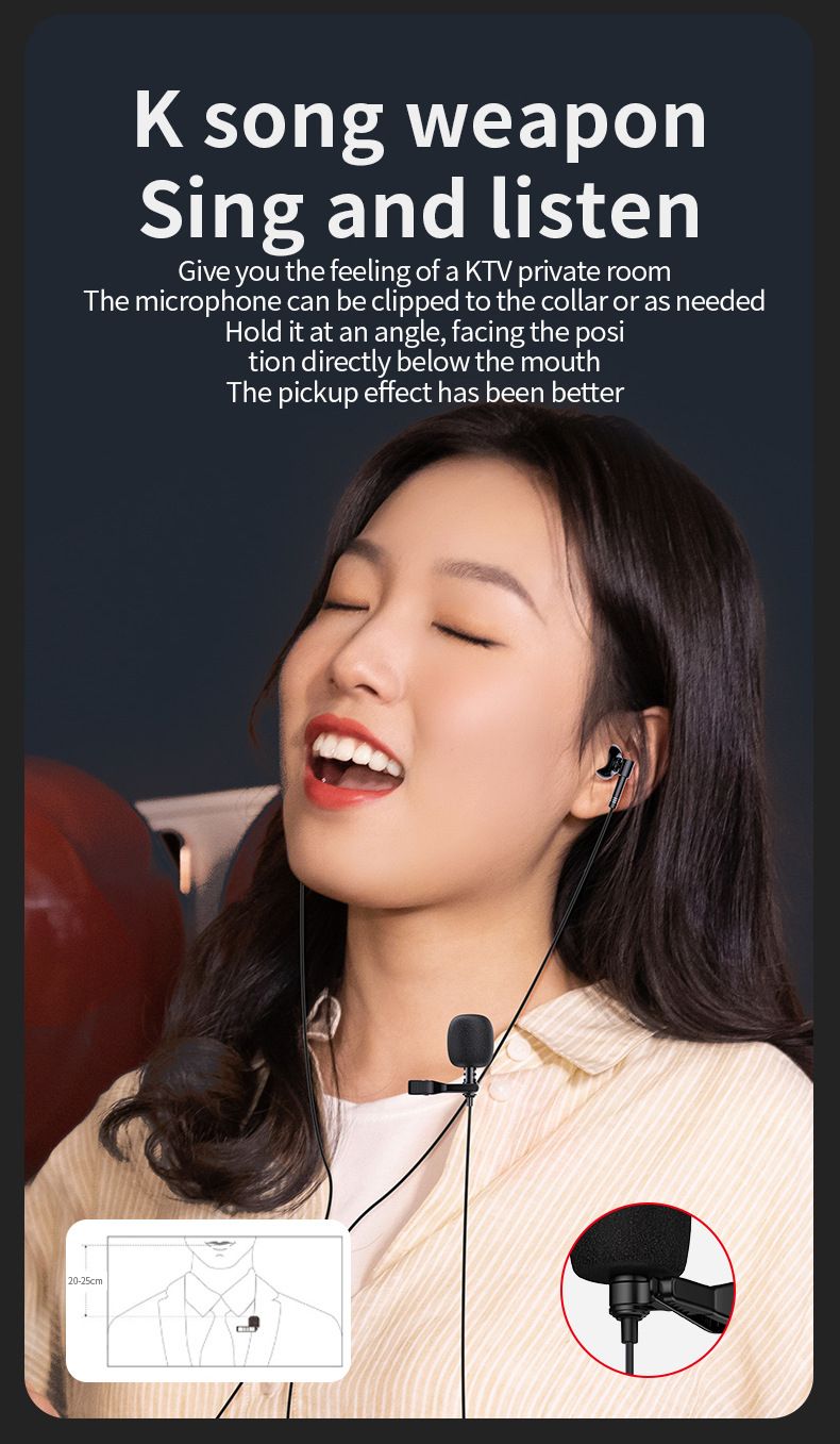 Lavalier Dual Microphone Headphones Recording Live Broadcast National K song L-shaped elbow gaming wired earphones