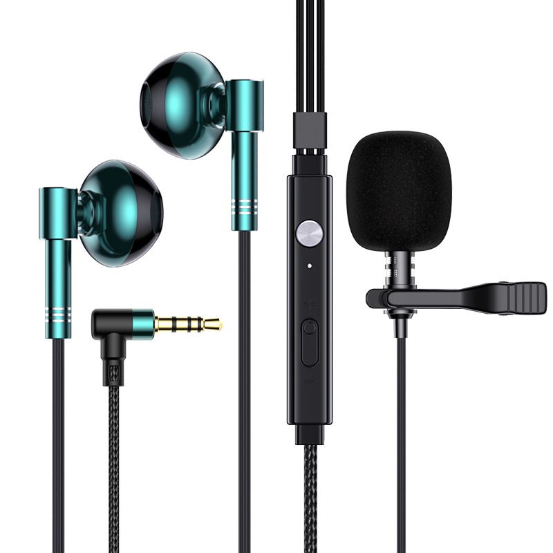 Lavalier Dual Microphone Headphones Recording Live Broadcast National K song L-shaped elbow gaming wired earphones