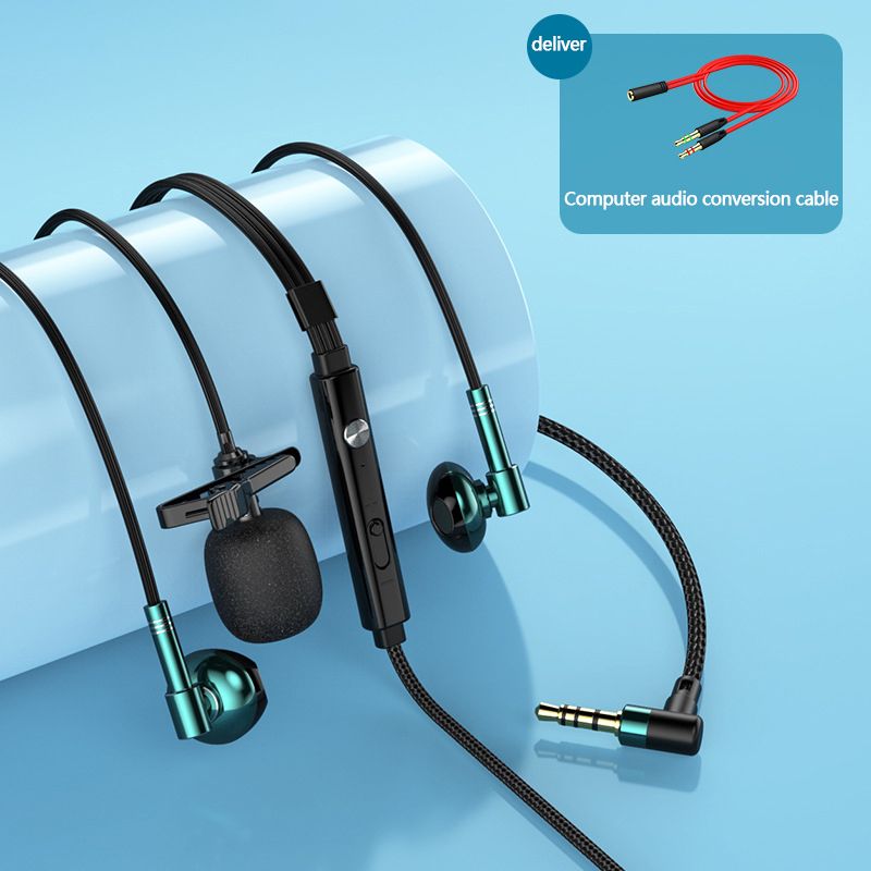 Lavalier Dual Microphone Headphones Recording Live Broadcast National K song L-shaped elbow gaming wired earphones