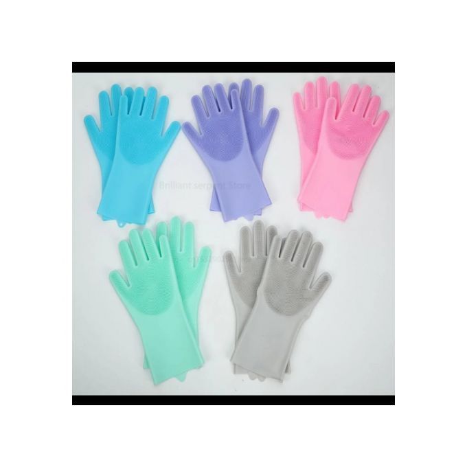 1 Pair Magic Silicone Rubber Dish Washing Gloves Eco-Friendly Scrubber Cleaning For Multipurpose