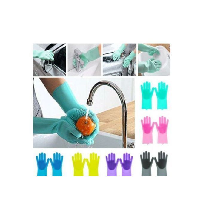 1 Pair Magic Silicone Rubber Dish Washing Gloves Eco-Friendly Scrubber Cleaning For Multipurpose