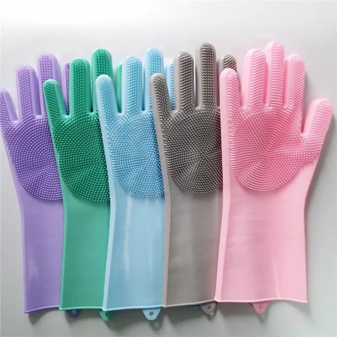 1 Pair Magic Silicone Rubber Dish Washing Gloves Eco-Friendly Scrubber Cleaning For Multipurpose