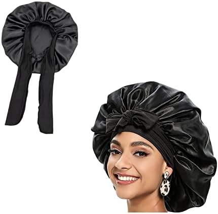 Hair Bonnet Black for Sleeping, Wide Band Satin Bonnet, Night Sleep Cap Silk Bonnet for Women Girls, Prevent Hair Frizz Satin Sleep Cover,