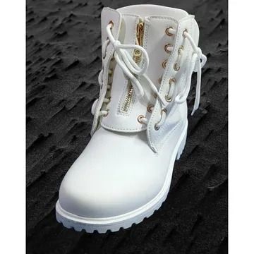 PU Leisure Shoes Women Boots Comfort Flat Heel Ankle Casual Lady Boot-White