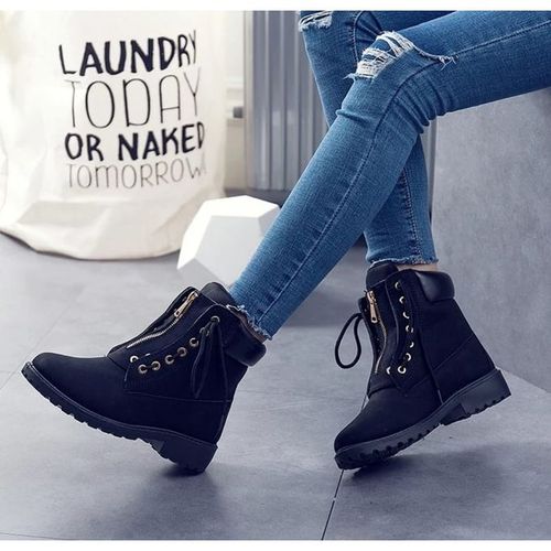 PU Leisure Shoes Women Boots Comfort Flat Heel Ankle Casual Lady Boot