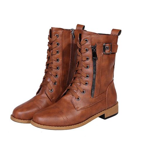 Ladies Low Heel Casual Long Women's Boots Plus Cotton Warm Zipper Round-Toe Winter Shoes Motorcycle Boots New Ankle Women