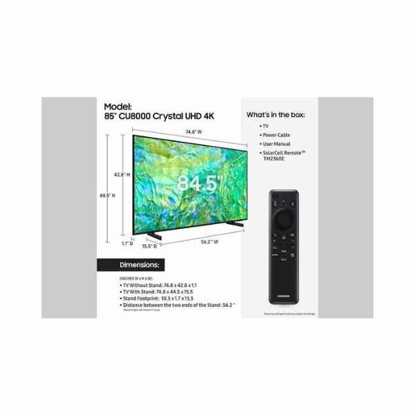 Samsung 85CU8000 85 Inch Crystal 4K UHD Smart LED TV With Built In Receiver (2023)