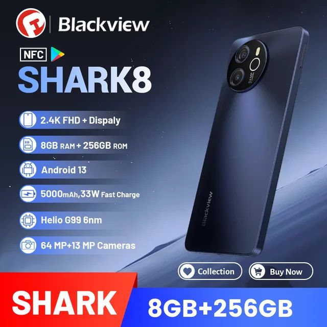 Brand New Blackview SHARK 8 16(8+8)GB+256GB 120 Hz Refresh rate 6.78 FHD+IPS 64MP+32MP Camera Android 13 4G OTG Smartphone 33W Fast Charging type C 5000 mAh Battery Smart phone