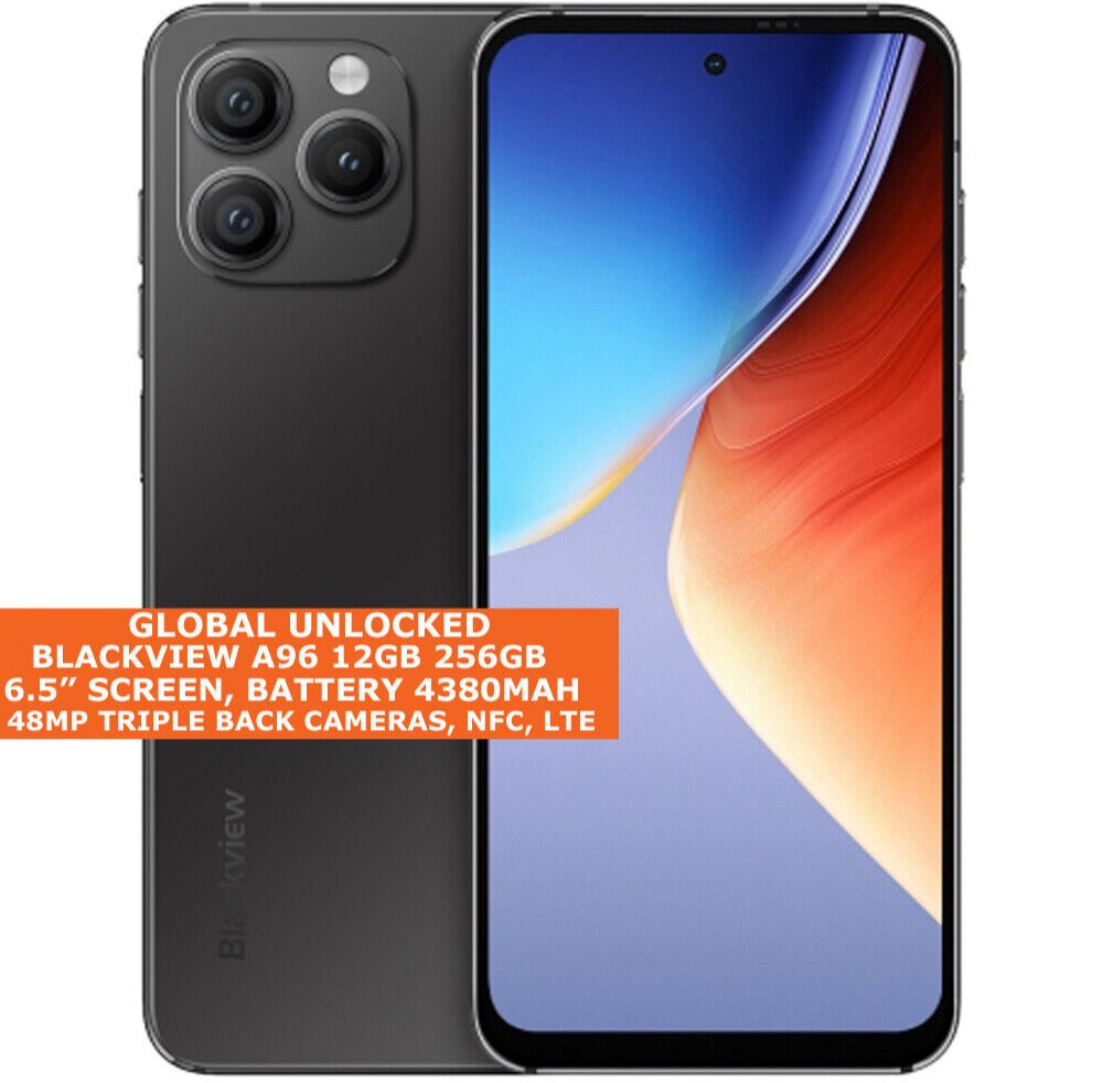 Blackview A96 12GB+256GB  6.5 Inches 48MP+8MP+16MP Camera Android 13 Fingerprint Identification Smartphone Helio G99 4380 mAh Mobile Phone 6.5'' 2.4K Display With 120Hz Cellphone
