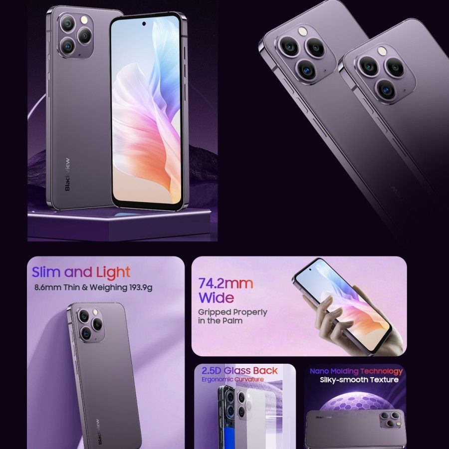 Blackview A96 12GB+256GB  6.5 Inches 48MP+8MP+16MP Camera Android 13 Fingerprint Identification Smartphone Helio G99 4380 mAh Mobile Phone 6.5'' 2.4K Display With 120Hz Cellphone