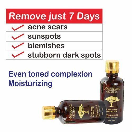 Moroccan Argan Oil Triple Vitamin Booster Serum -  With Organic Jojoba Oil, Vitamin C, E & F - Fades Stubborn Dark Spots, Acnes, Scares, Sun spots and Blemishes