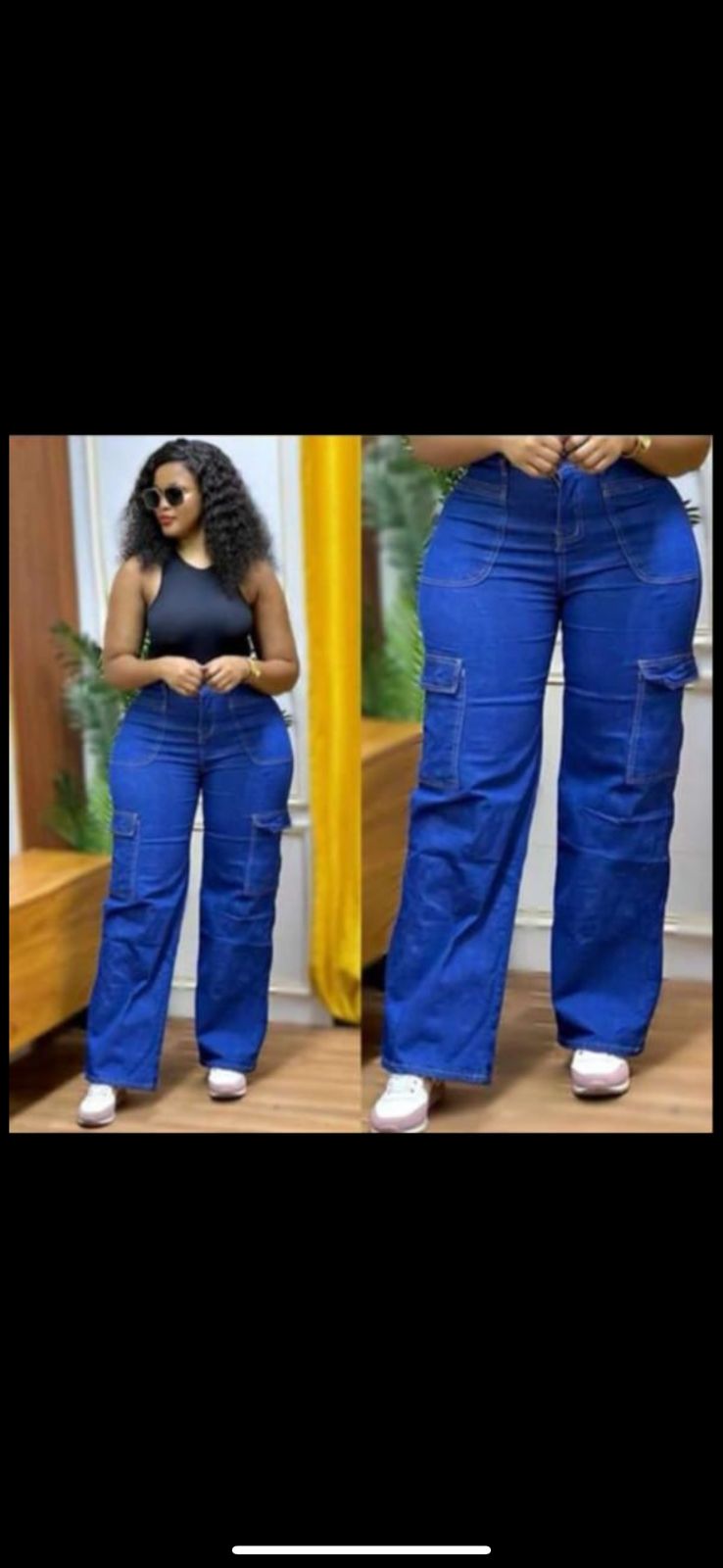 vintage premium High quality hard jeans denim Women's Wide Leg Casual Pants with Pockets, High Waisted Cargo Pants,