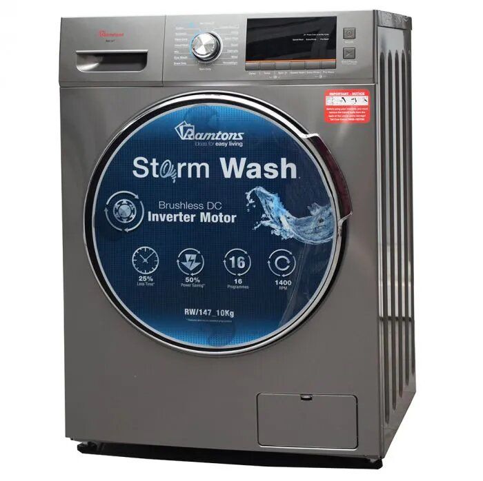 RAMTONS RW/147 FRONT LOAD FULLY AUTOMATIC 10KG WASHER 1400RPM