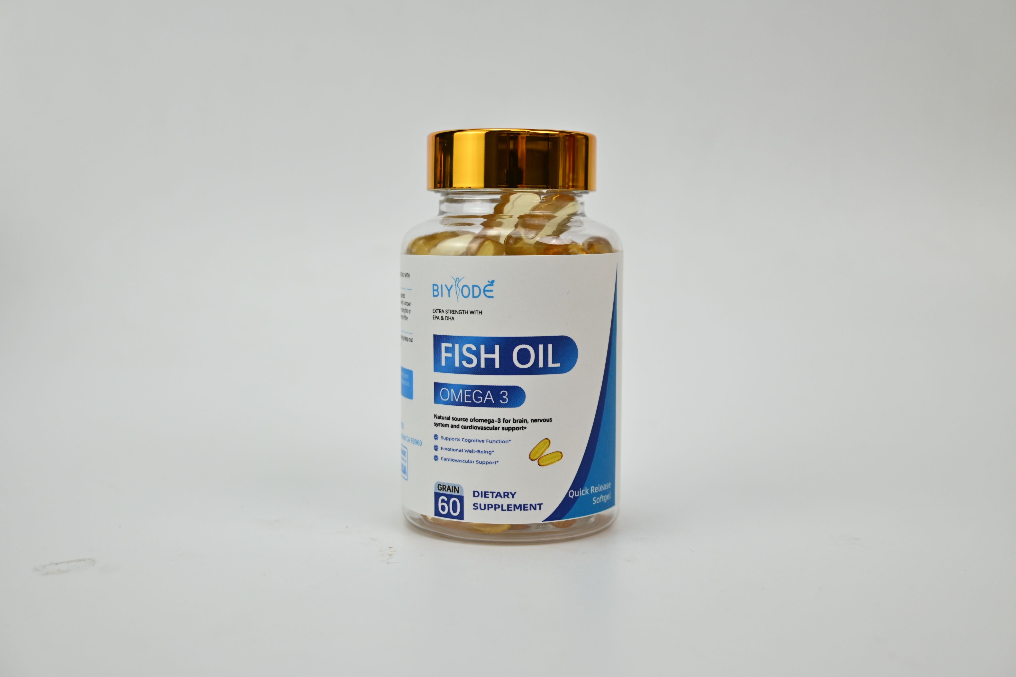 Omega-3 Fish Oil Softgels Extra Strength EPA & DHA Omega-3s provide brain, nervous system and cardiovascular support 1250mg 60 capsules