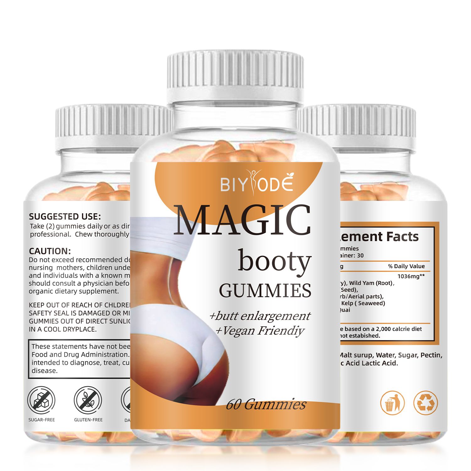 BBL Butt Enhancer, Natural Butt Enhancer Vitamins, Workout Support, Butt Enhancer, Women's Multivitamin, Max Gain, 60 Vegetarian Gummies