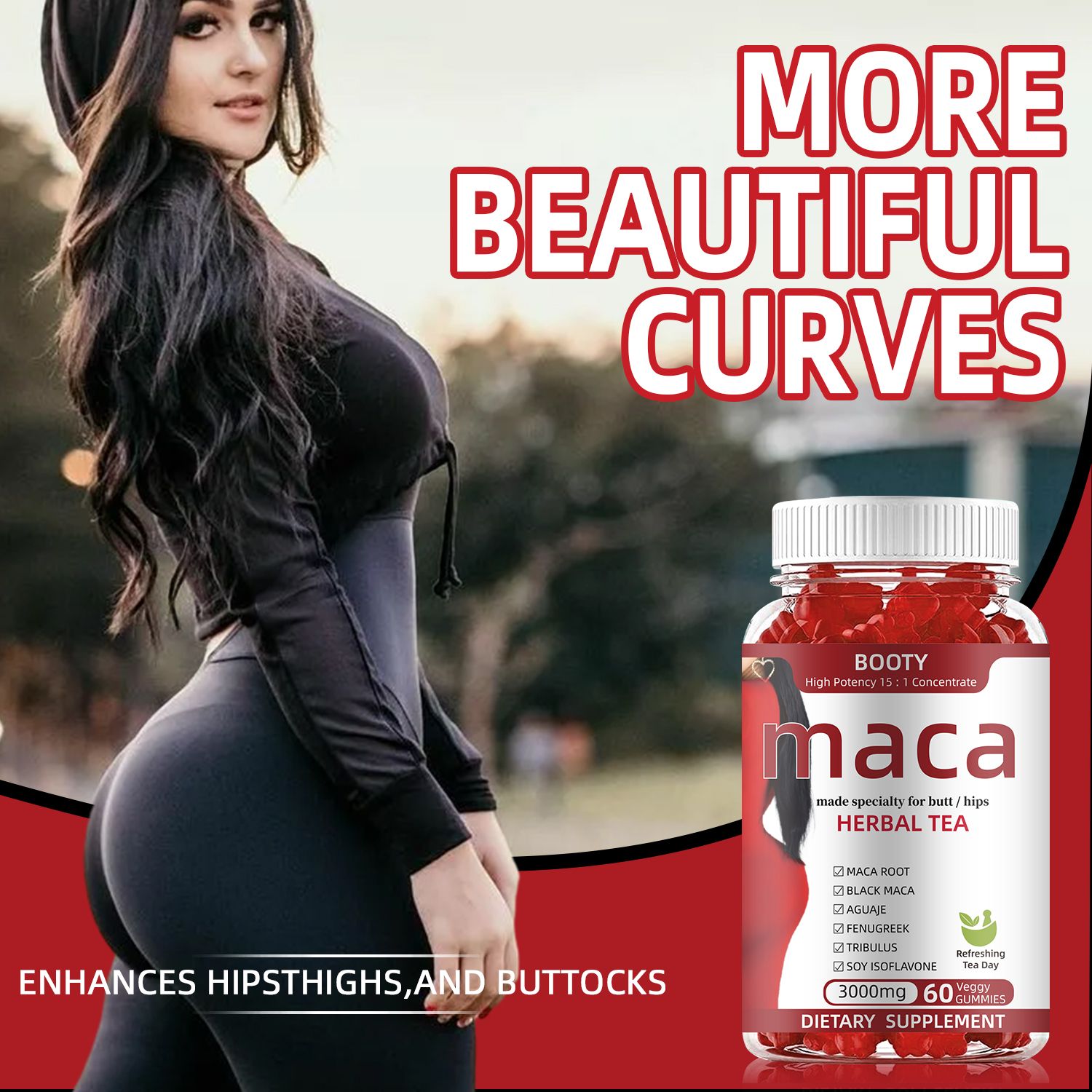 BBL Premium Butt Enhancement Gummies - Maca Root Aguaje Fenugreek Dong Qua Extract- Enlarge buttocks, lift, firm, and firm for more beautiful curves 60 Gummies