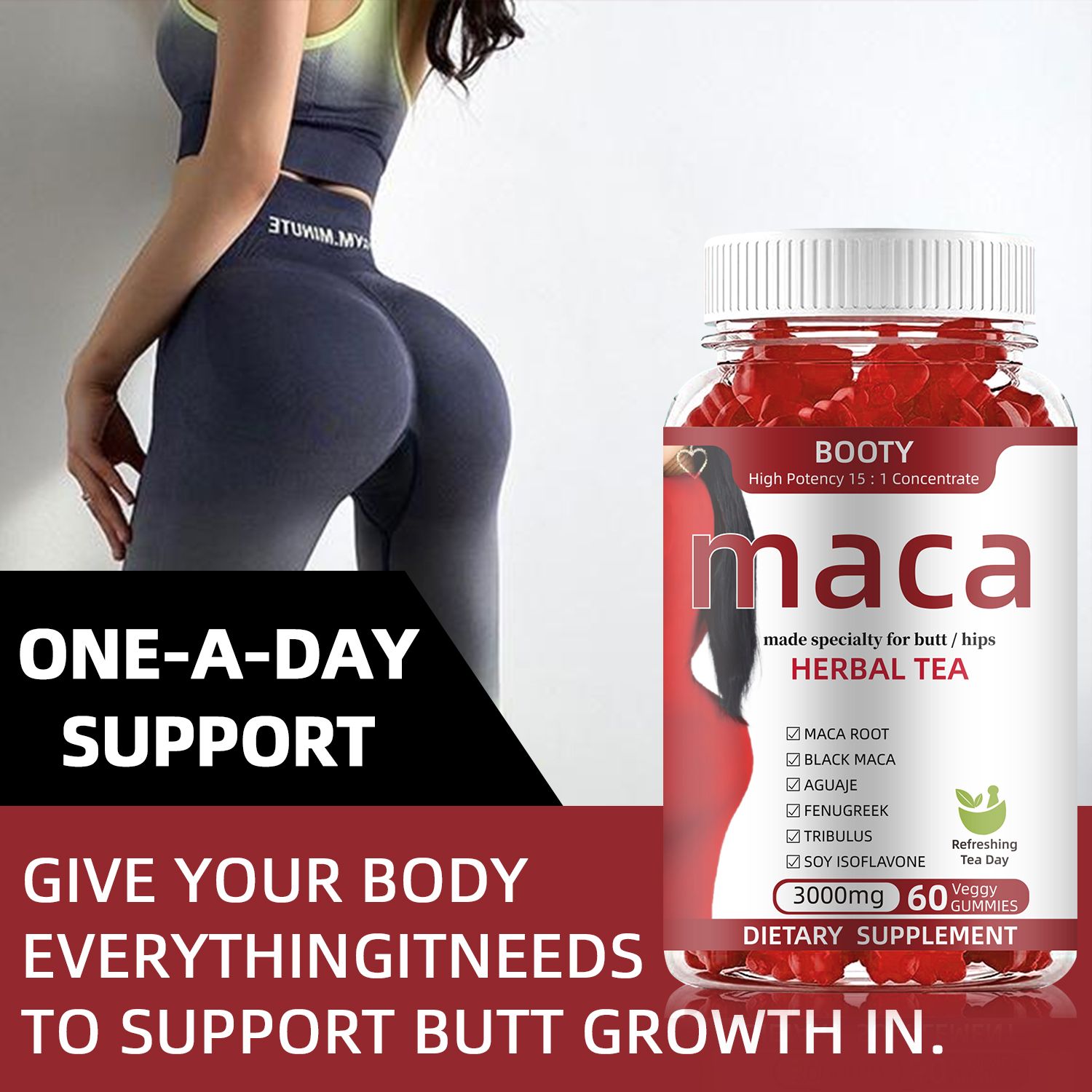 BBL Premium Butt Enhancement Gummies - Maca Root Aguaje Fenugreek Dong Qua Extract- Enlarge buttocks, lift, firm, and firm for more beautiful curves 60 Gummies