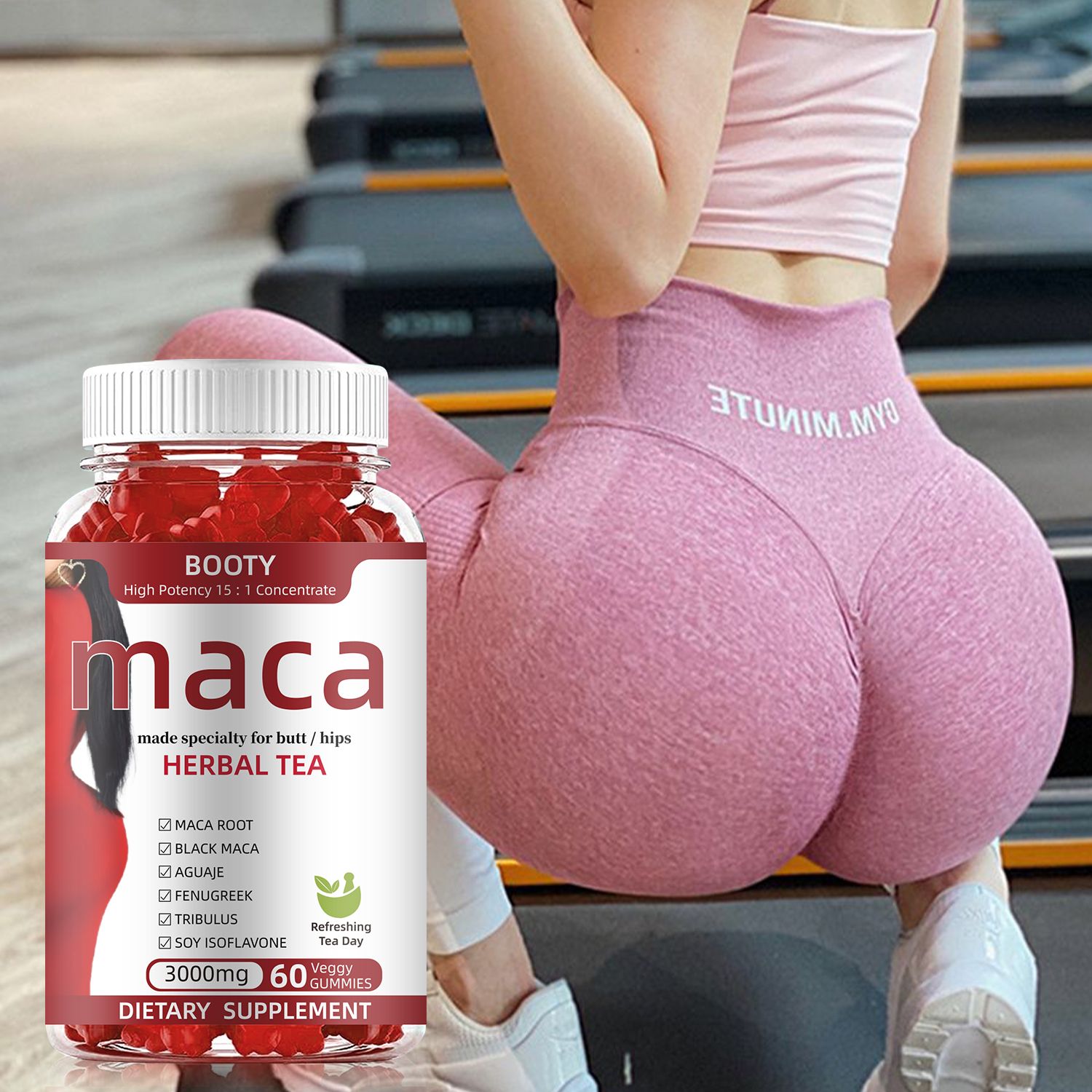 BBL Premium Butt Enhancement Gummies - Maca Root Aguaje Fenugreek Dong Qua Extract- Enlarge buttocks, lift, firm, and firm for more beautiful curves 60 Gummies