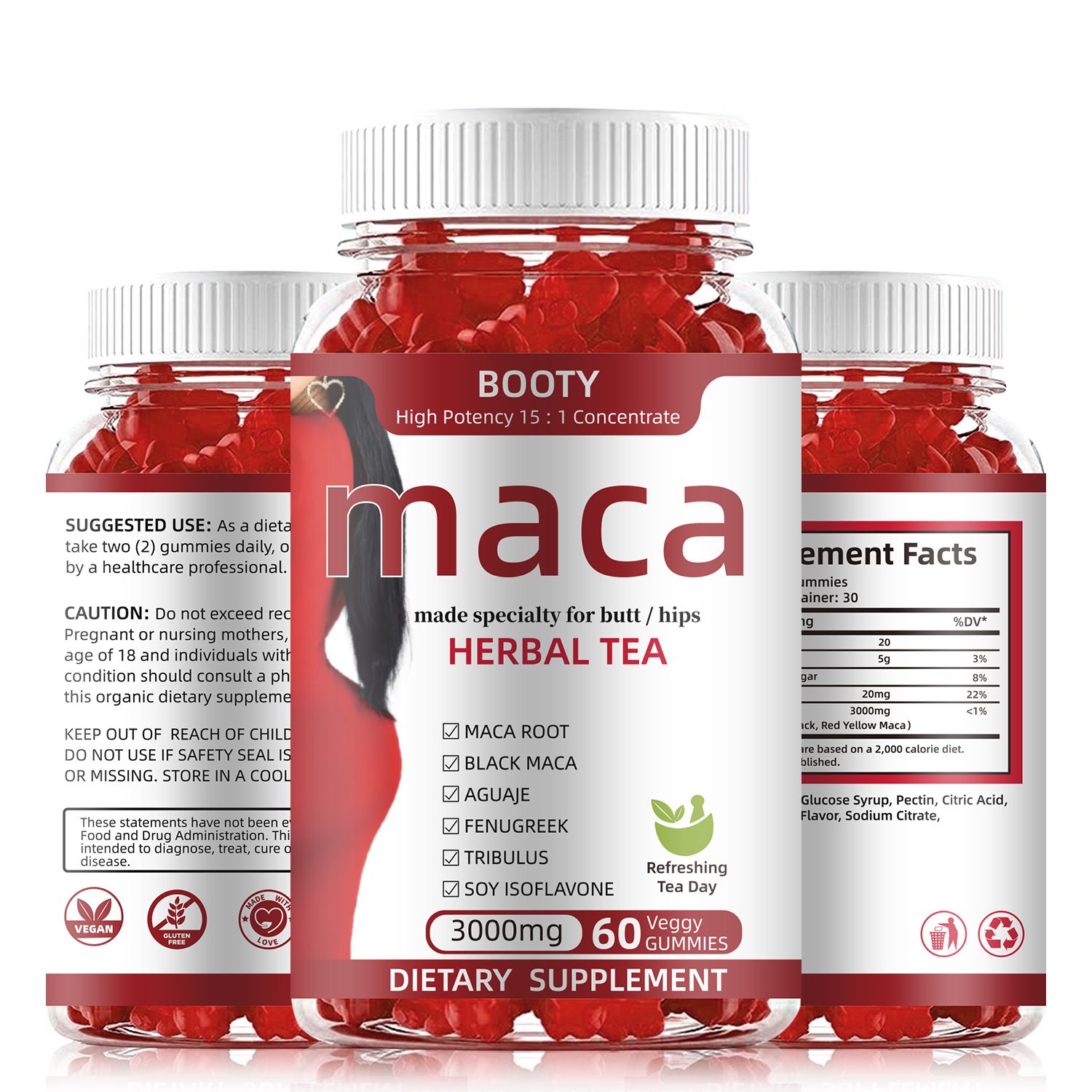 BBL Premium Butt Enhancement Gummies - Maca Root Aguaje Fenugreek Dong Qua Extract- Enlarge buttocks, lift, firm, and firm for more beautiful curves 60 Gummies