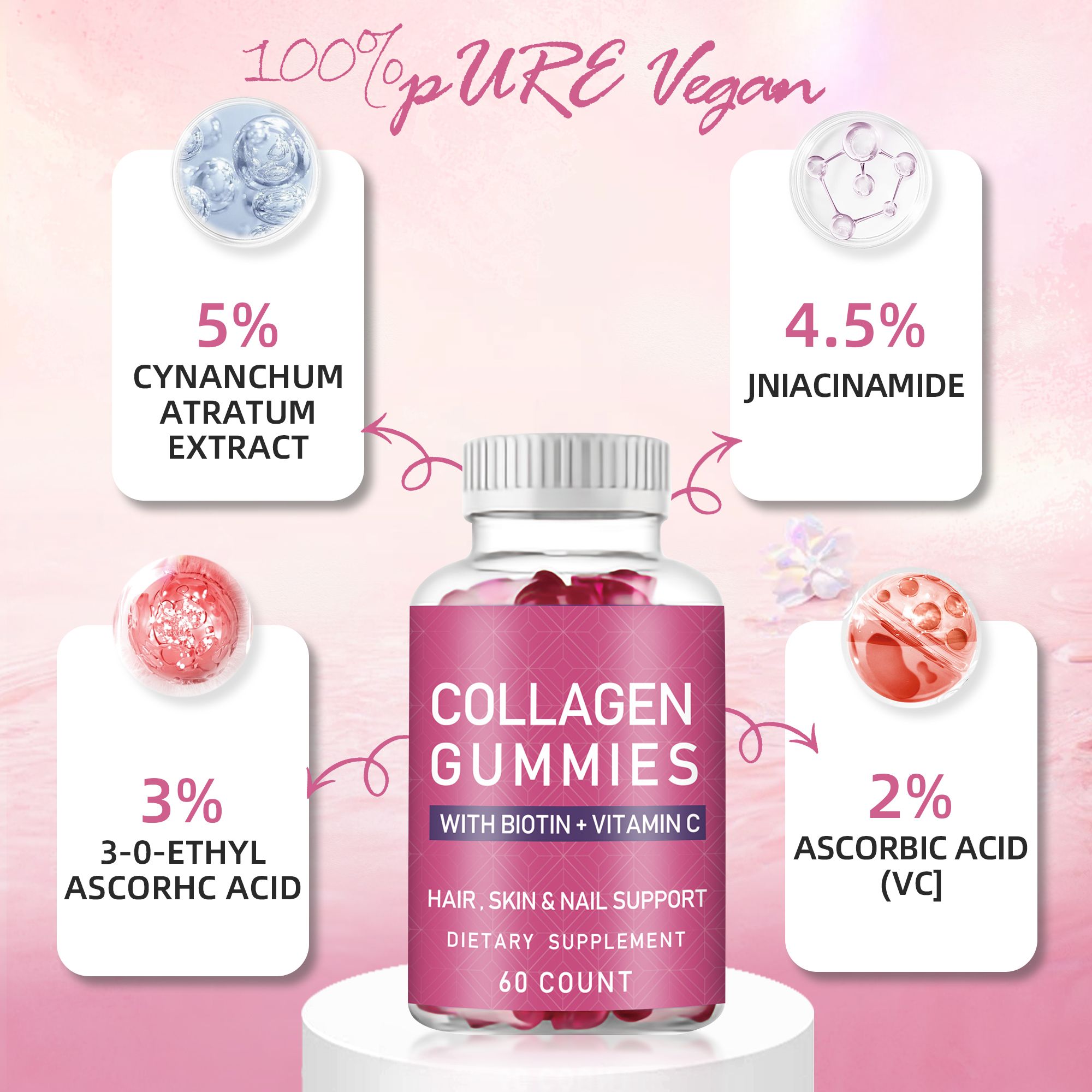 BIYODE Collagen Gummies with Biotin + Vitamin C for your hair, skin and nails Enjoy healthier, radiant skin and hair Dietary Supplement 60 capsules