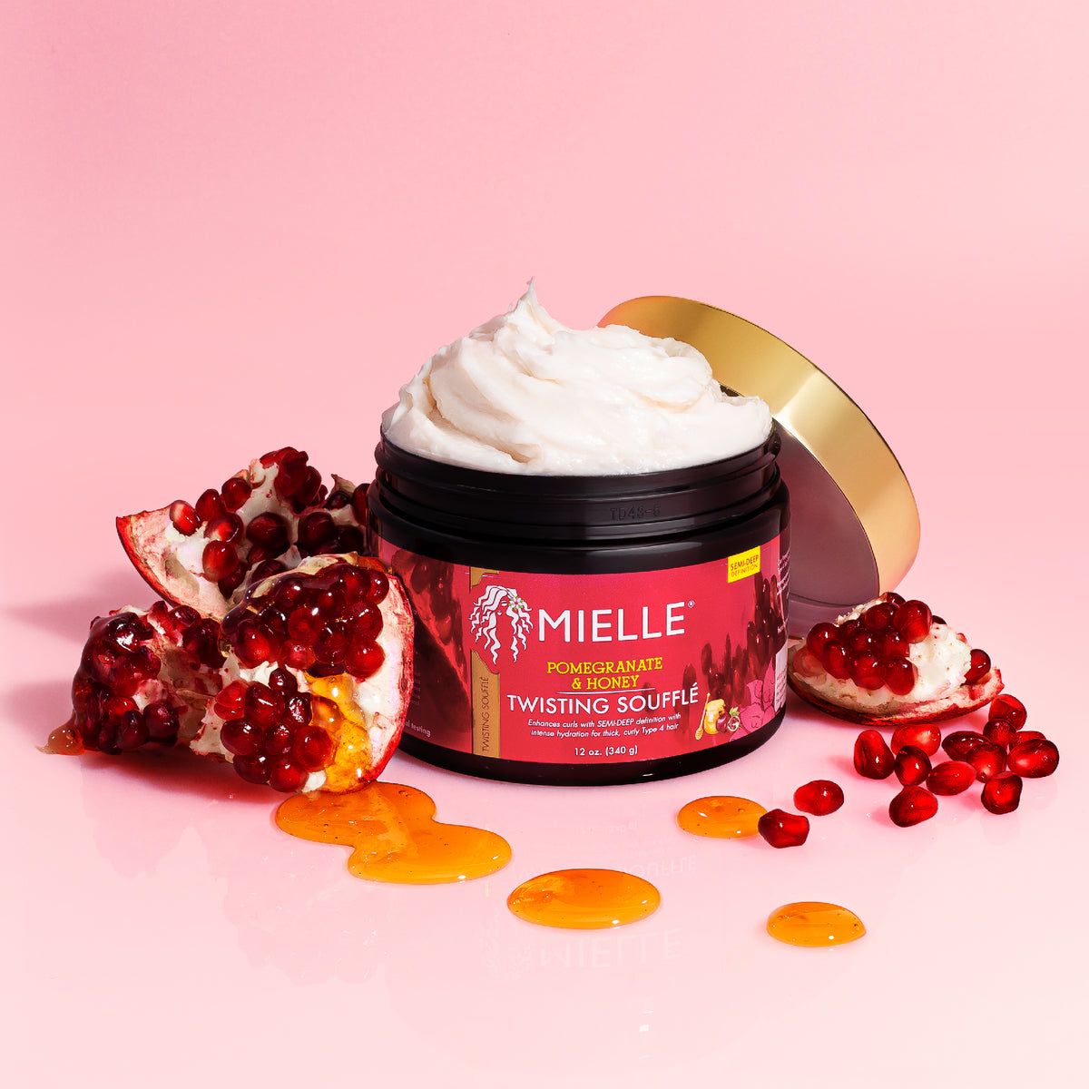 Mielle Pomegranate And Honey Twisting Souffle 340g;A lightweight, specially formulated Type 4 hair product,conditions, protects and provides semi-deep definition.