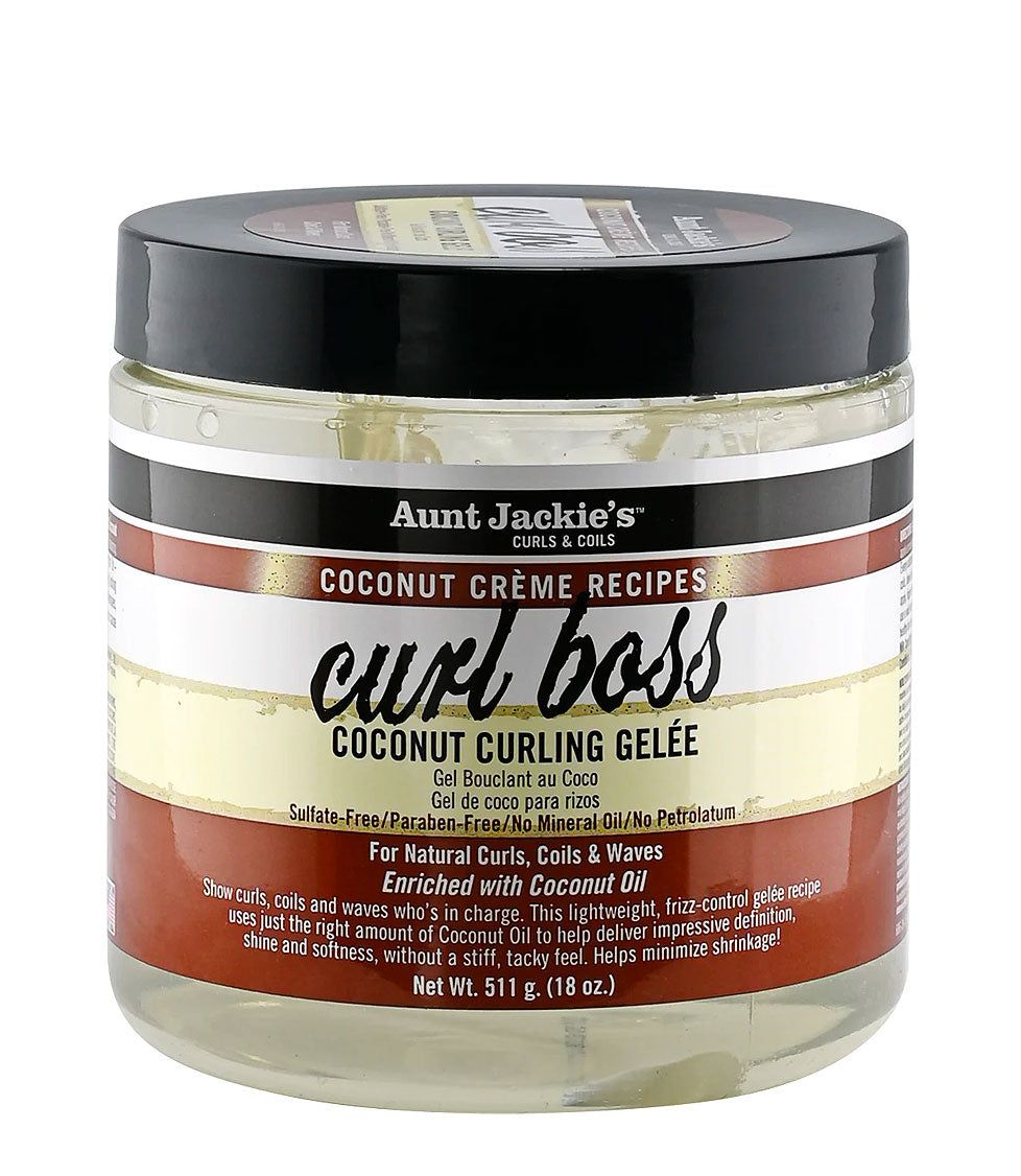 Aunt Jackie's Curls & Coils Coconut Creme Curl Boss 255g; helps achieve soft, bouncy, smooth, hydrated, radiant-looking curls, coils and waves.
