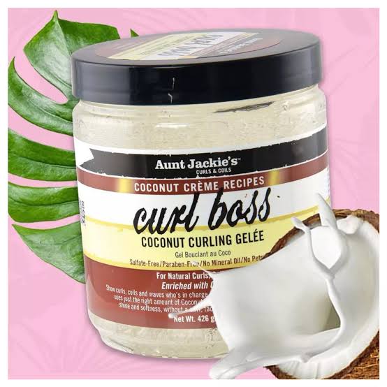 Aunt Jackie's Curls & Coils Coconut Creme Curl Boss 255g; helps achieve soft, bouncy, smooth, hydrated, radiant-looking curls, coils and waves.