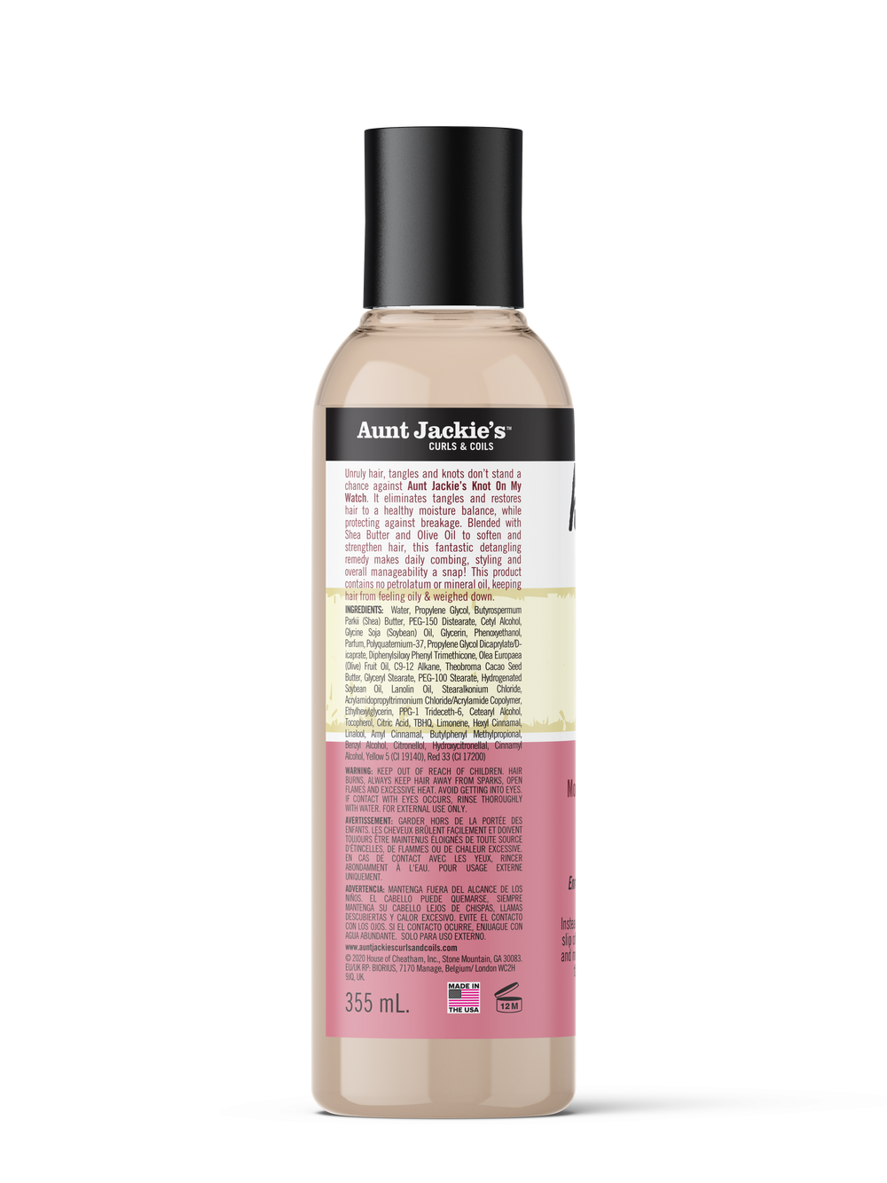 Aunt Jackie's Curls and Coils Knot On My Watch Instant Hair Detangling Therapy for Natural Curls, Coils and Waves, Enriched with shea Butter 237 ml