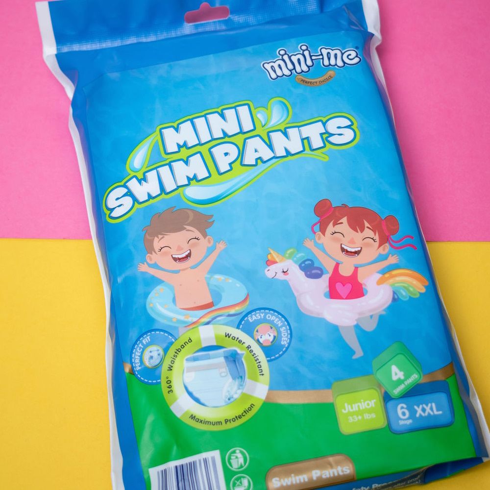 Mini-Me Swim Disposable Pants – XXLarge; 360 degree stretchy waistband provides an all-around stretchy fit that fits like swimwear