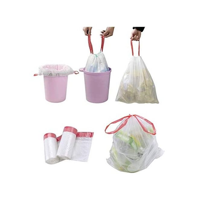Drawstring Trash Bag 400GSM 15's 450*500; Heavy Duty Construction, Leak Proof &Tear Resistance; Drawstring Closure Design for Convenient Carry