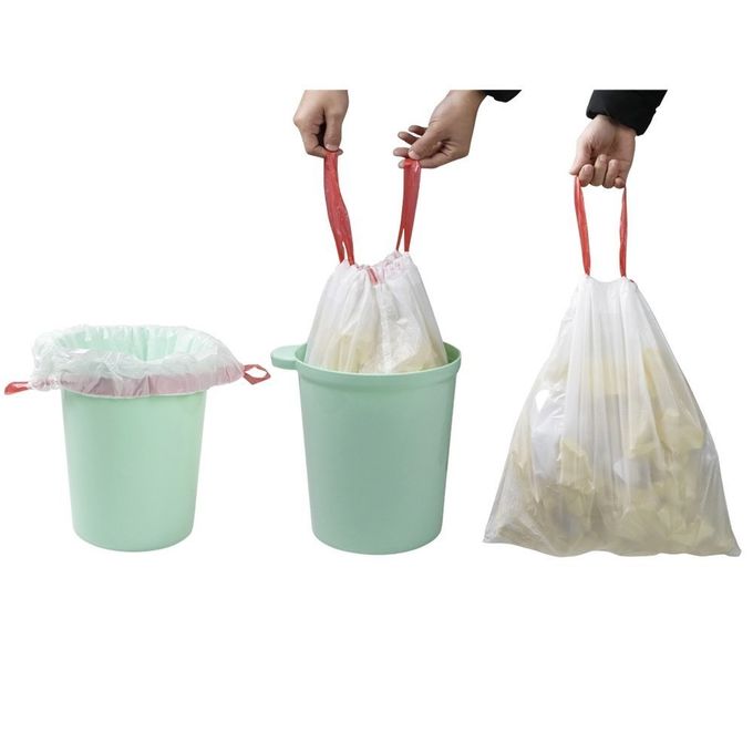 Drawstring Trash Bag 400GSM 15's 450*500; Heavy Duty Construction, Leak Proof &Tear Resistance; Drawstring Closure Design for Convenient Carry