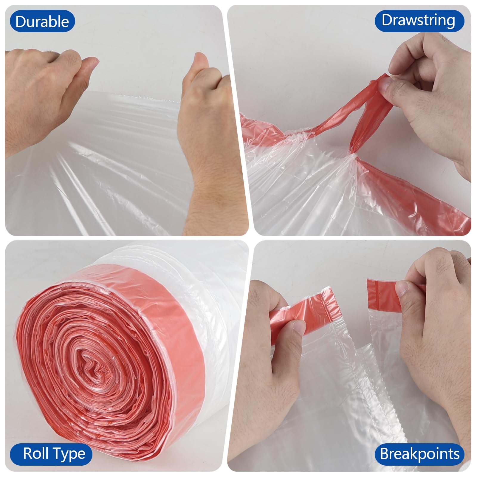 Drawstring Trash Bag 400GSM 15's 450*500; Heavy Duty Construction, Leak Proof &Tear Resistance; Drawstring Closure Design for Convenient Carry