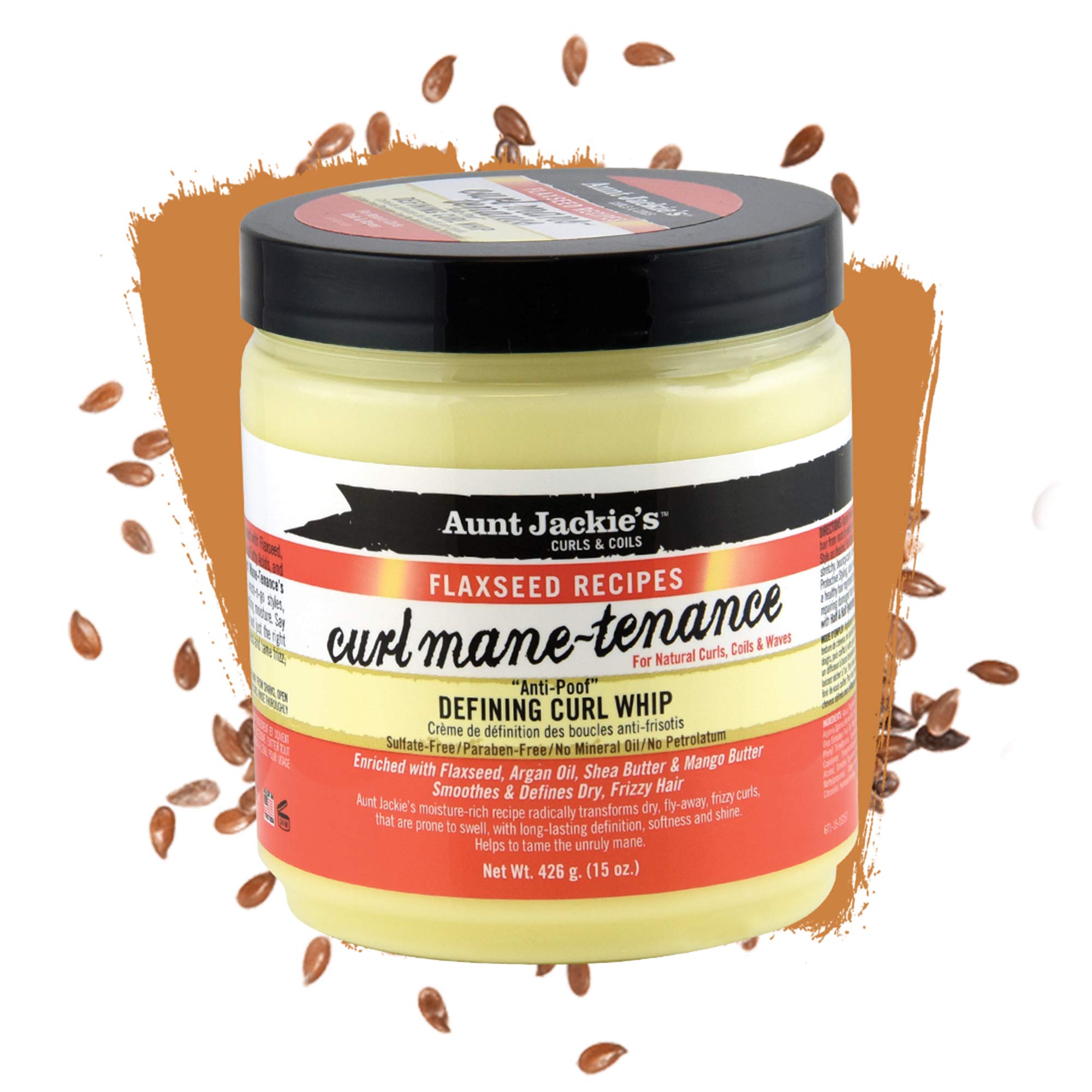 Aunt Jackie's Flaxseed Recipes Curl Mane-tenance, Lightwieght Anti-Poof Defining Curl Whip, Enriched with Flaxseed, Argan Oil and Shea Butter, Great for Dry and Frizzy Hair 426g