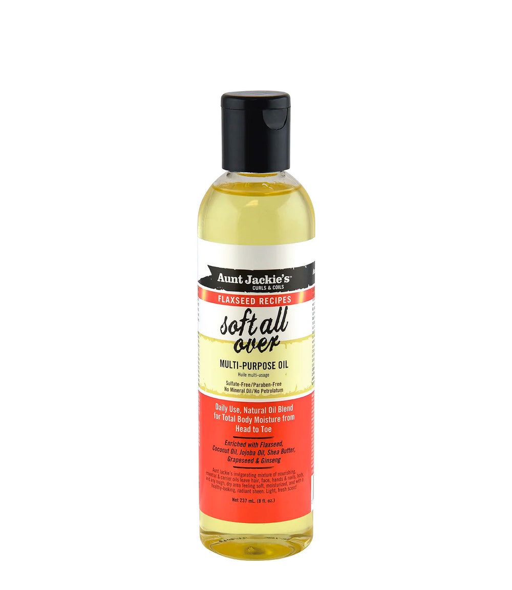 Aunt Jackie's Flaxseed Recipes Soft All Over, Multi-Use Oil for Hair and Body, Enriched with Flaxseed, Avocado, Coconut Oil and Marshmallow Root 237 ml