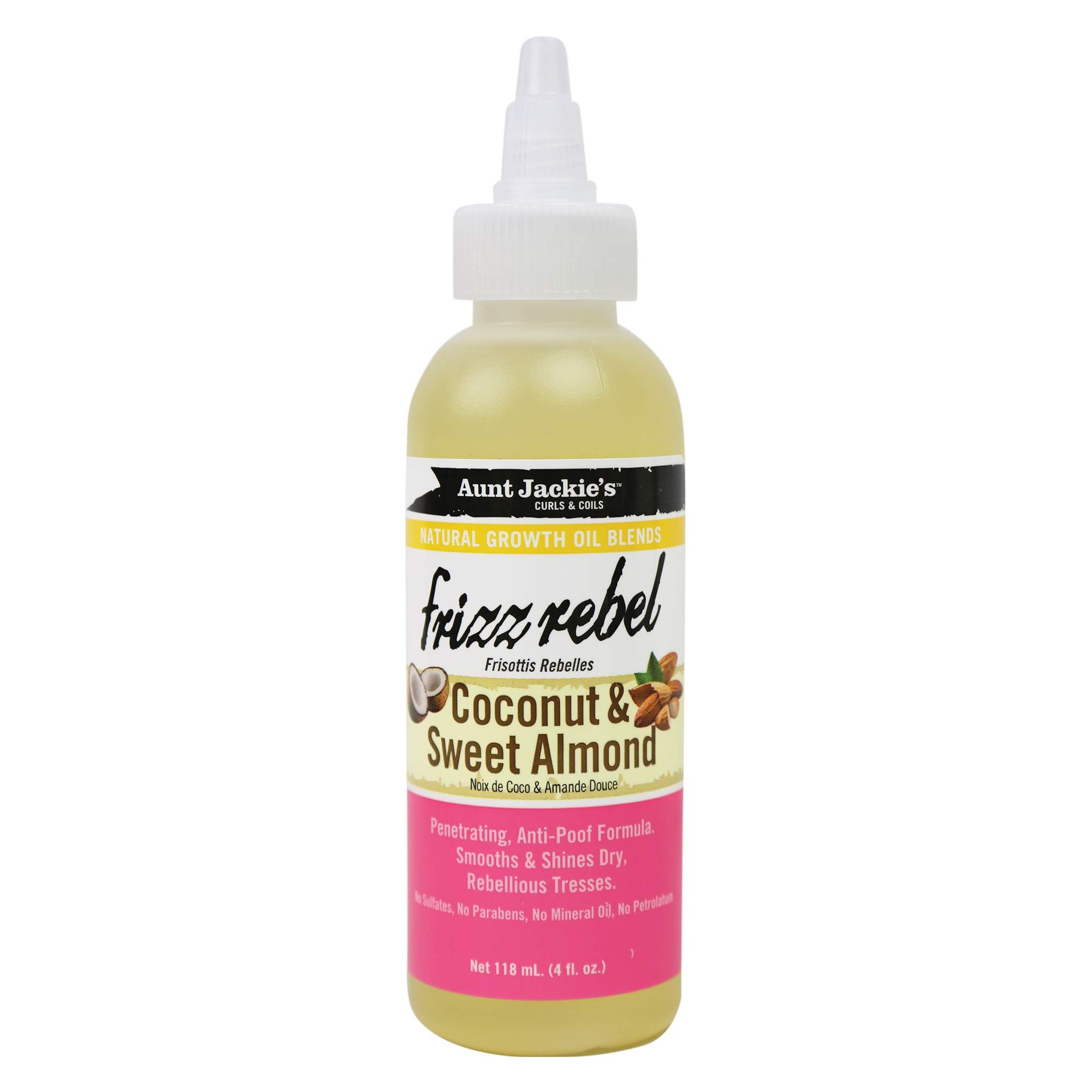 Aunt Jackie's Natural Growth Oil Blends Frizz Rebel - Coconut and Sweet Almond, Smooths and Shines Dry, Rebellious Tresses, Anti-Poof Formula 118 ml
