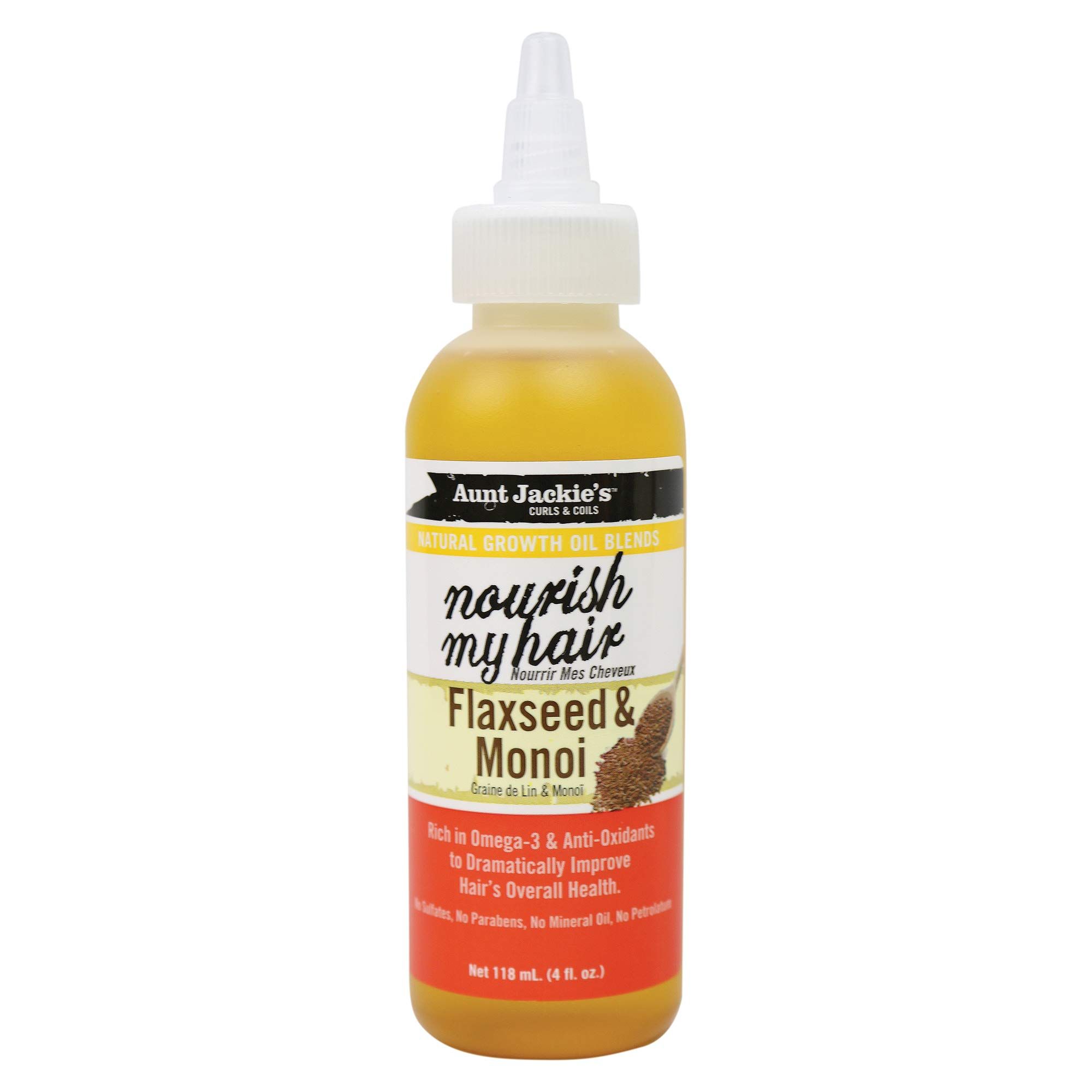 Aunt Jackie's Natural Growth Oil Blends Nourish My Hair - Flaxseed and Monoi, Improve Hair's Overall Health, Rich in Omega-3 and Anti-Oxidants 118 ml