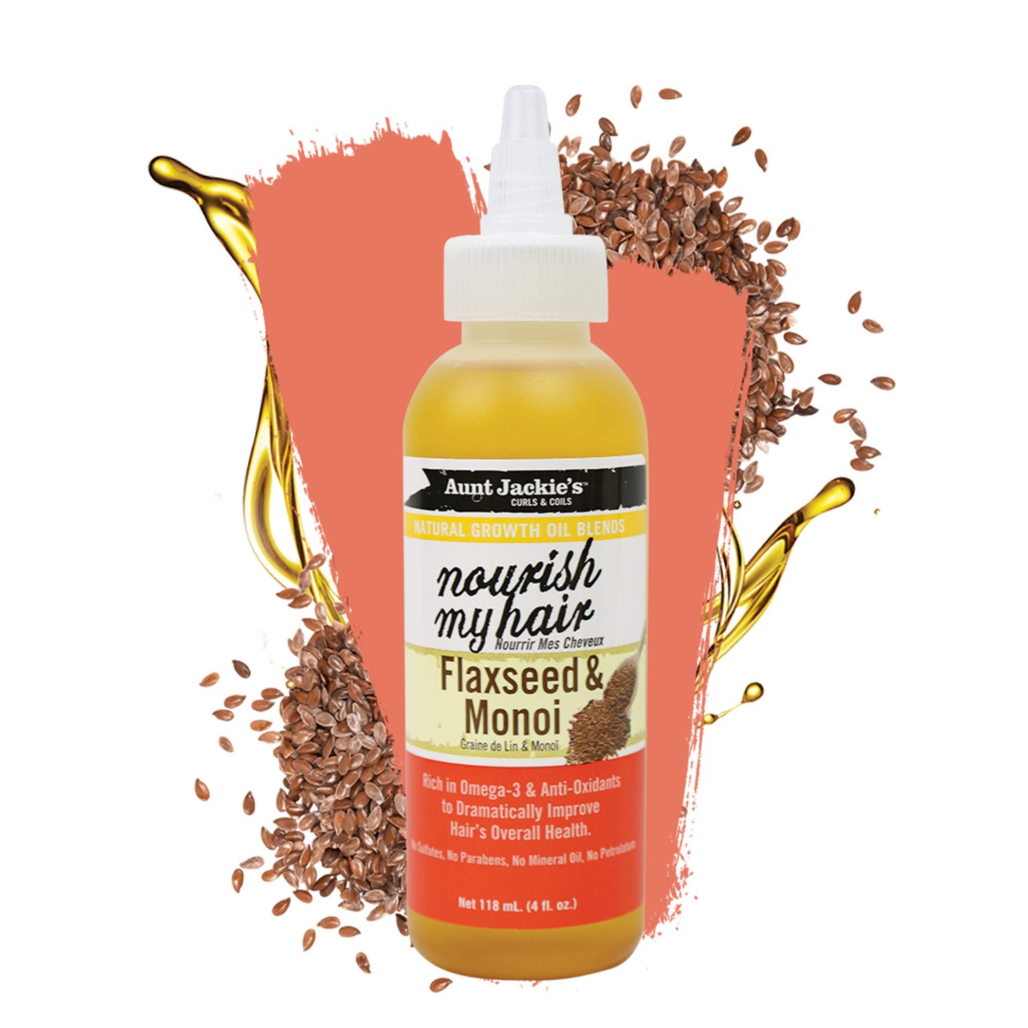 Aunt Jackie's Natural Growth Oil Blends Nourish My Hair - Flaxseed and Monoi, Improve Hair's Overall Health, Rich in Omega-3 and Anti-Oxidants 118 ml