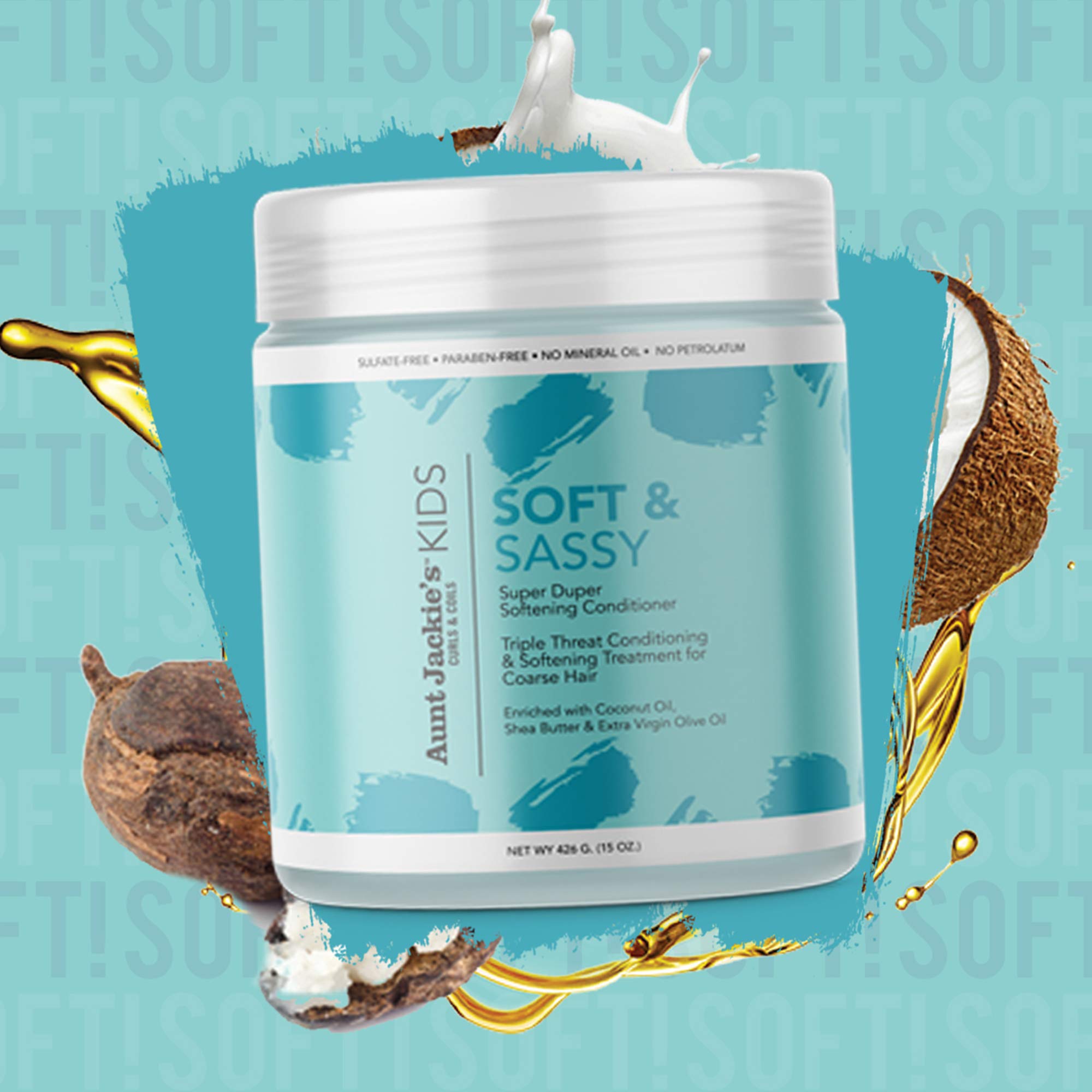 Aunt Jackie's Kids Soft and Sassy Super Duper Hair Softening Conditioner, Helps Strengthen Hair for Healthier Growth 426g