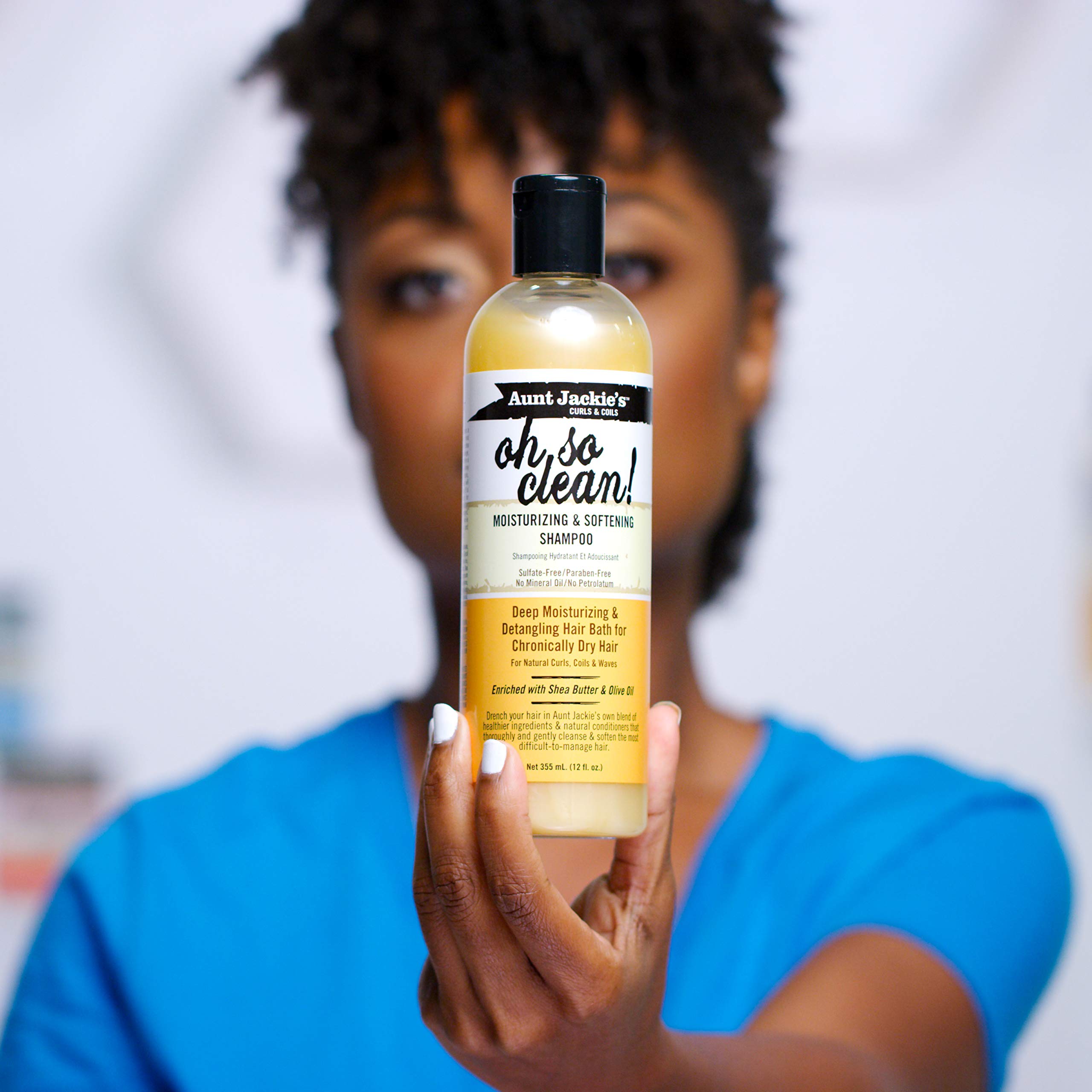 Aunt Jackie's Curls and Coils Oh So Clean Deep Moisturizing and Softening Hair Shampoo for Natural Curls, Coils and Waves, Enriched shea Butter 355 ml