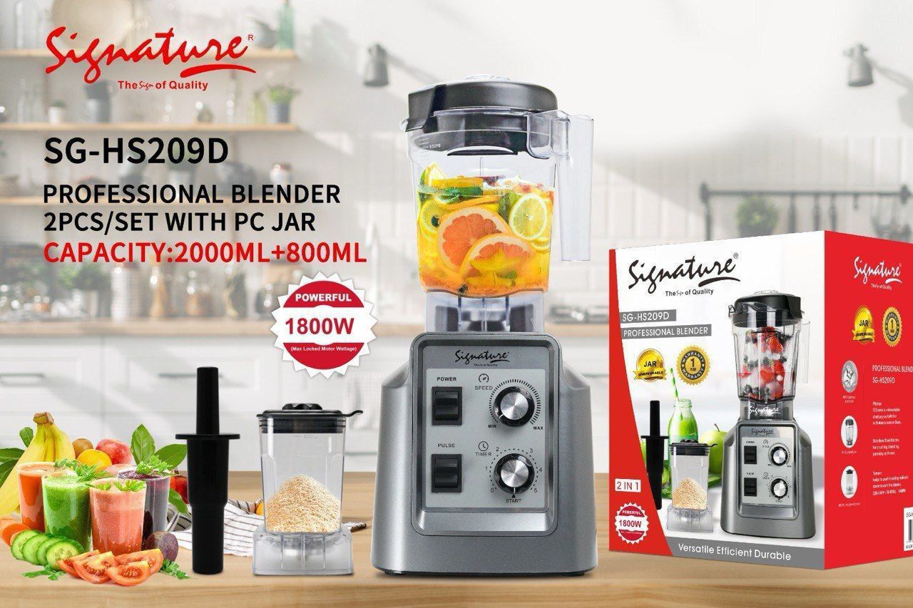 Signature Commercial Blender with Grinder for Frozen Fruit Crushing Ice, Shakes1800w