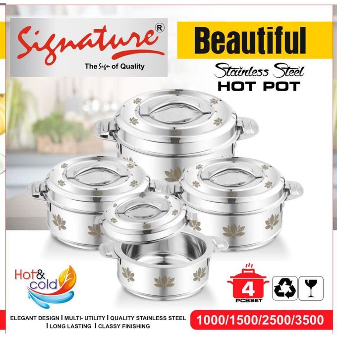 Signature  Stainless Steel Hotpots(1000/1500/2500/3500) Hot Pot 4Pcs Set