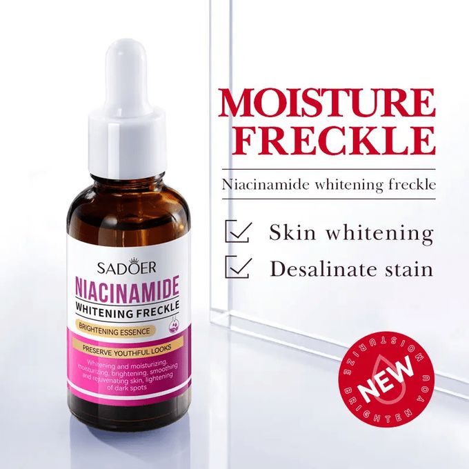 Sadoer Anti Freckles Niacinamide Brightening Essence, Removes Sun Burns , Brightens the Skin, Evens Black Spots, Moisturizes and Great Combined with Vitamin C, Rejuvenates Skin and Lighten Dark Marks