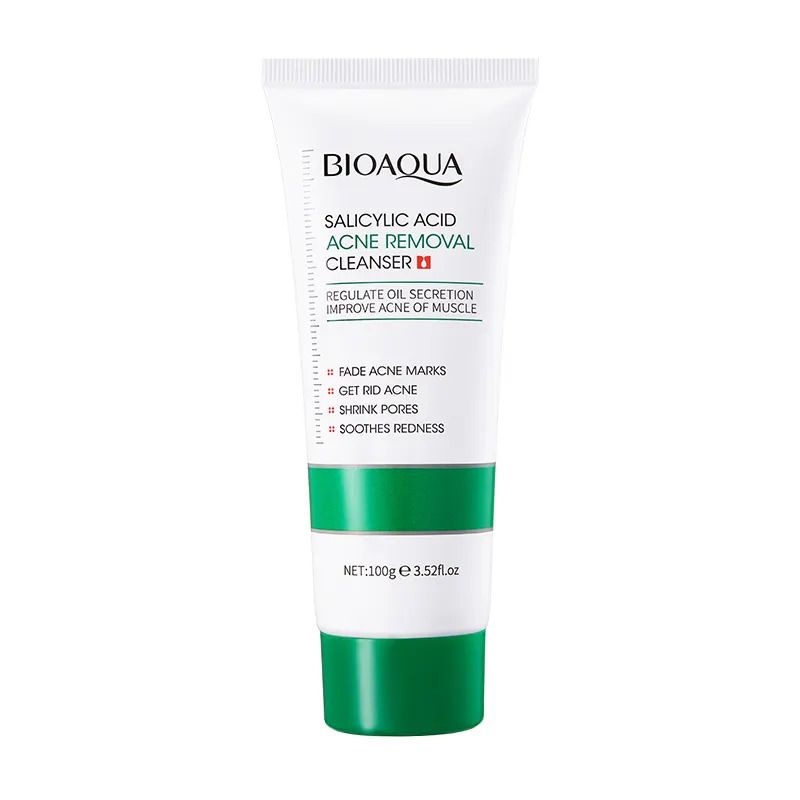 Bioaoua 2 Pieces Acne Removal Essence + Salicylic Acid Face Wash, For Facial Cleanser, Acne treatment, Shrink Pores, Sooth Redness, Eradicate Acne Marks, Can Use Vitamin C Together, Skin Smoothening