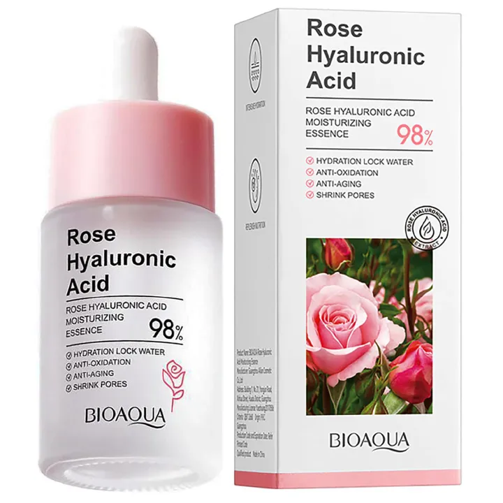 BIOAQUA Rose Hyaluronic Acid Moisturizing Essence, for Intensive Hydration, Replenish Skin Nutrition, Anti Oxidation, Anti Aging and Shrink Pores, Can combine with Vitamin C for Brightened Moisturized